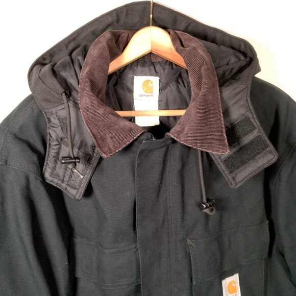 Carhartt Jacket Men 2X Black Canvas Barn Chore Corduroy Collar Hooded Work USA - Picture 16 of 16